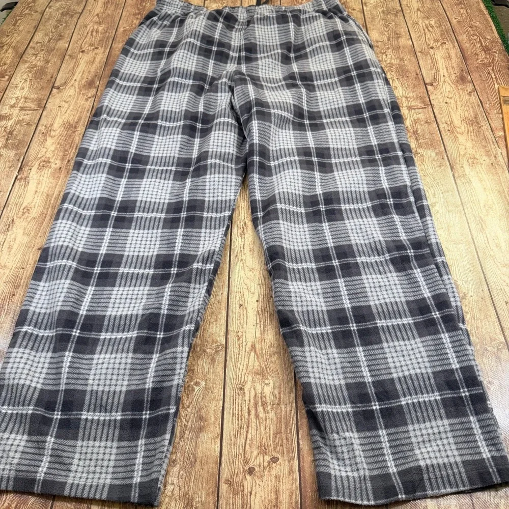 Faded Glory Originals Pajama Pants Mens Extra Large Gray Plaid Fleece Lounge